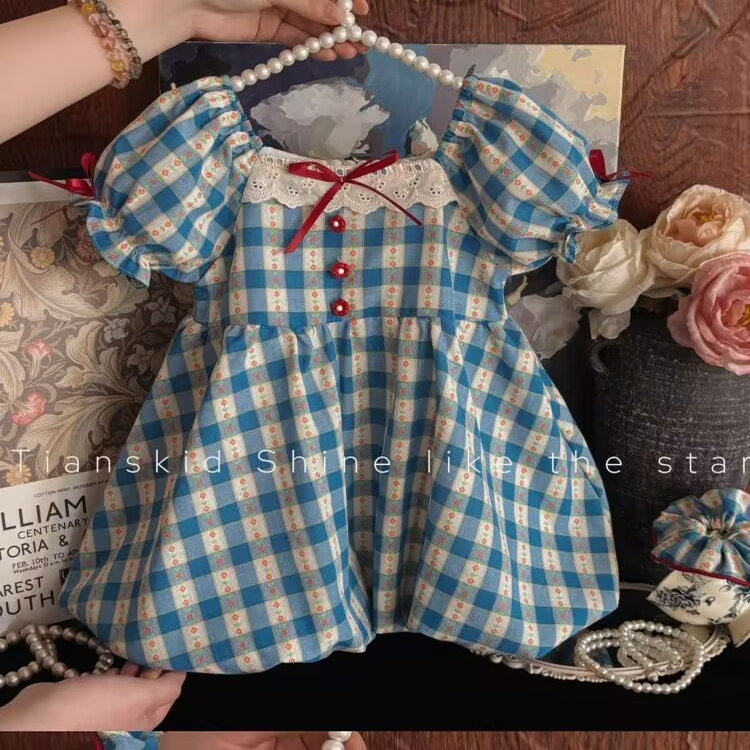 女童连衣裙夏装2025新款儿童格子时尚短袖韩版花苞裙洋气公主裙子,淘宝优惠券,粉丝福利购,淘宝优惠卷