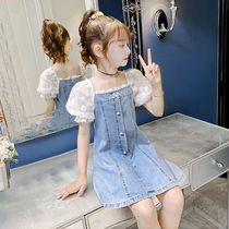 Girls Dress Summer 2022 New Western Fashion Childrens Suit Korean Version Ofco Internet Celebrity Girl Denim Skirt