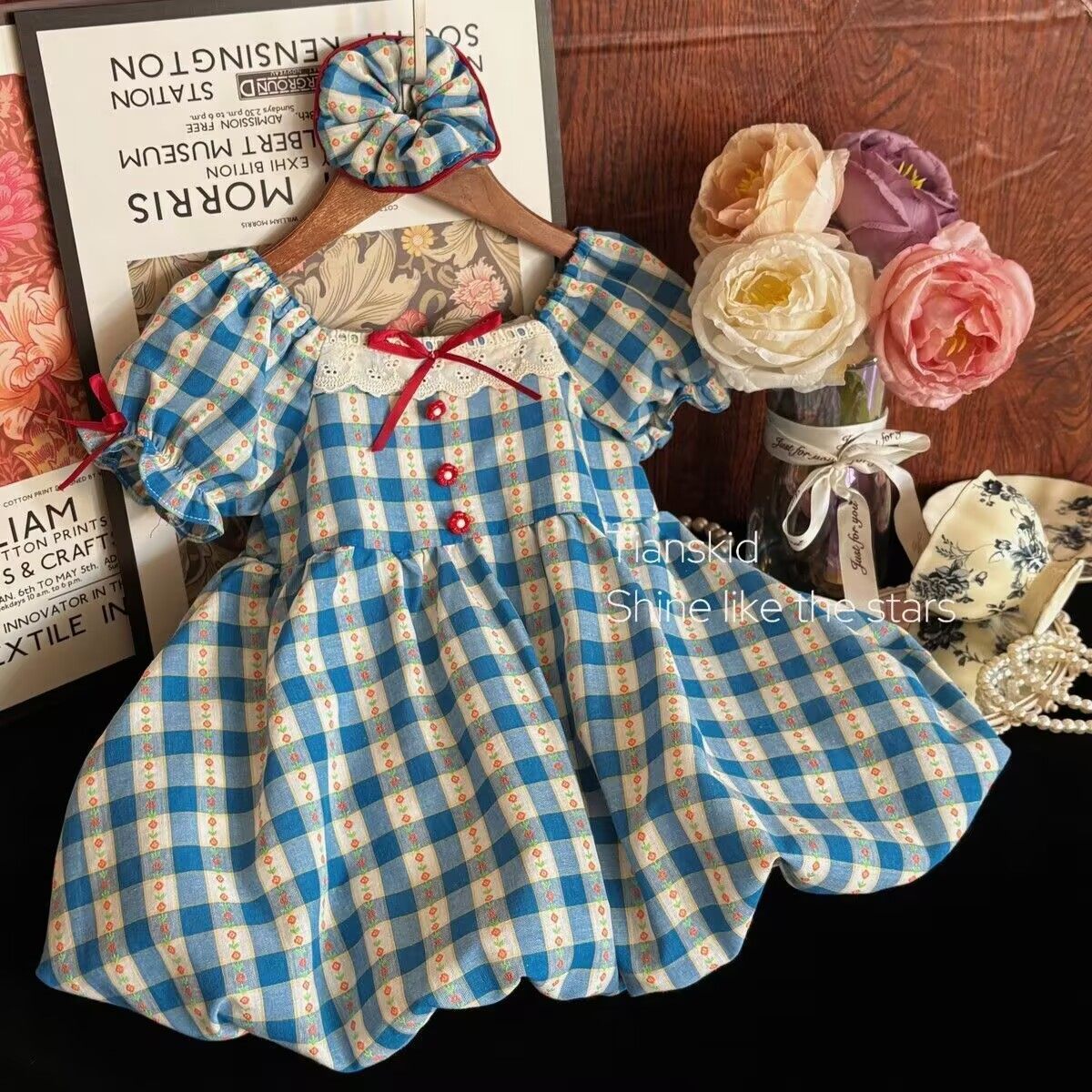 女童连衣裙夏装2025新款儿童格子时尚短袖韩版花苞裙洋气公主裙子,淘宝优惠券,粉丝福利购,淘宝优惠卷