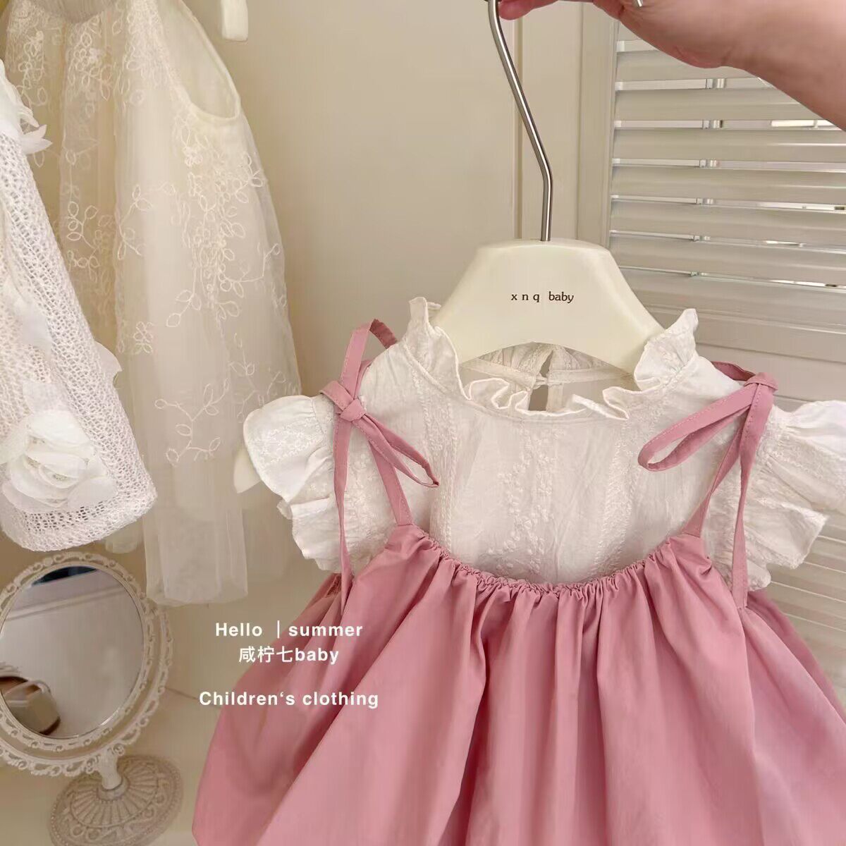 女童套装夏装2025新款儿童女宝宝背带裙飞袖T恤公主韩系两件套潮,淘宝优惠券,粉丝福利购,淘宝优惠卷