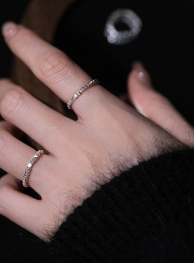 极细2mm碎银几两戒指轻奢小众设计ins风叠戴素圈食指戒关节戒指环