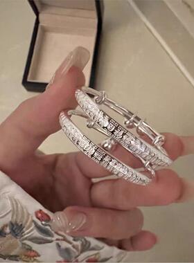 纯银手镯素圈铃铛实心平