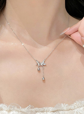 足银S铃兰花流苏纯银项链