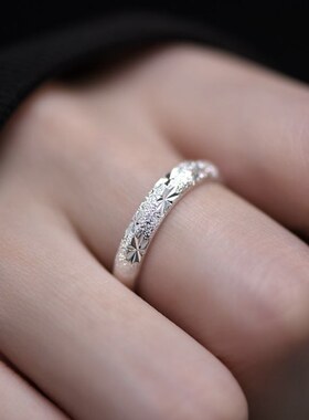 银戒指女纯银满天星足银