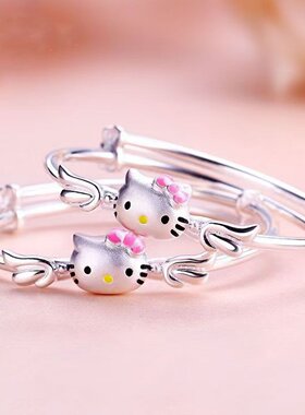 纯银卡通猫手镯女哈喽KT