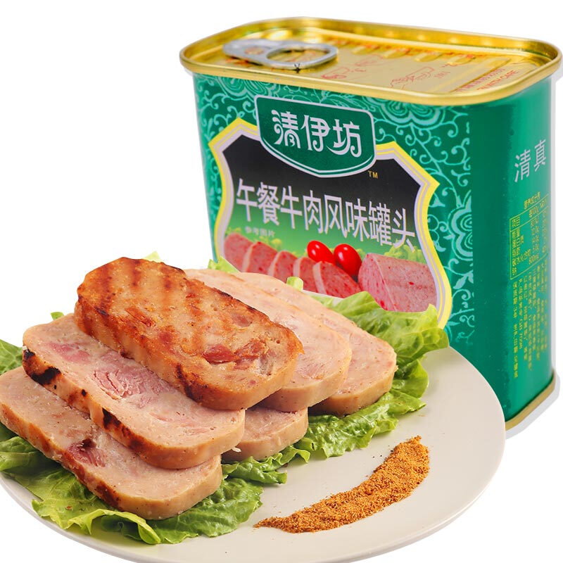 清伊坊午餐牛肉风味罐头340g/罐 清真火腿罐头熟食即食囤货 - 图0