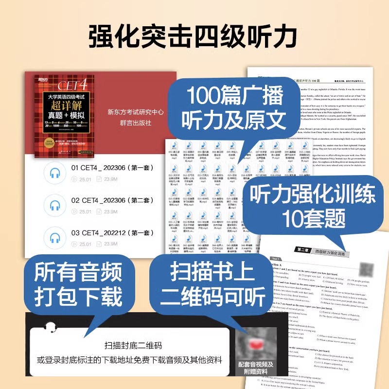 备战2023年12月！新东方英语四级真题超详解+模拟 送6月真题pdf 四级试卷大学cet4考试词汇写作四级通关备考资料2023年12月 - 图3