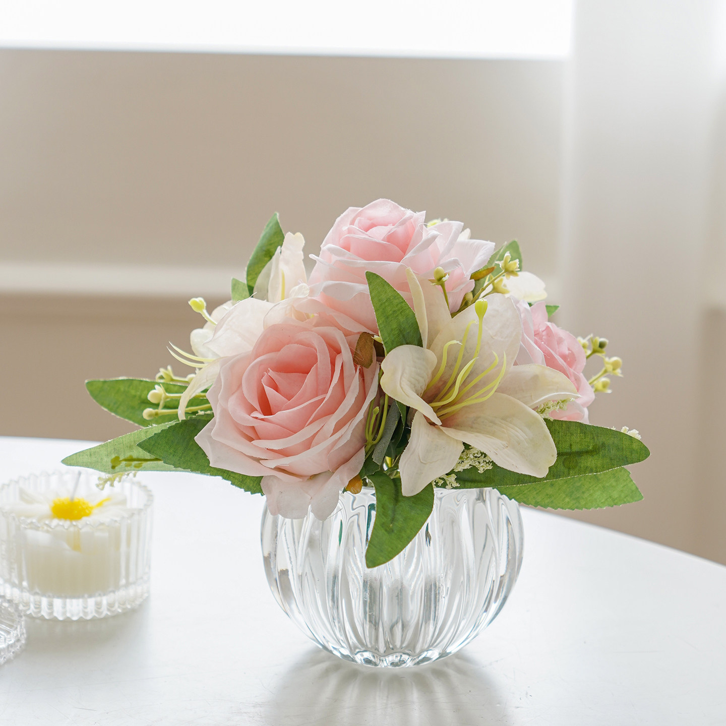 假花仿真花摆设客厅餐桌装饰品玻璃瓶插花花艺摆件茶几摆花圆桌花,淘宝优惠券,粉丝福利购,淘宝优惠卷