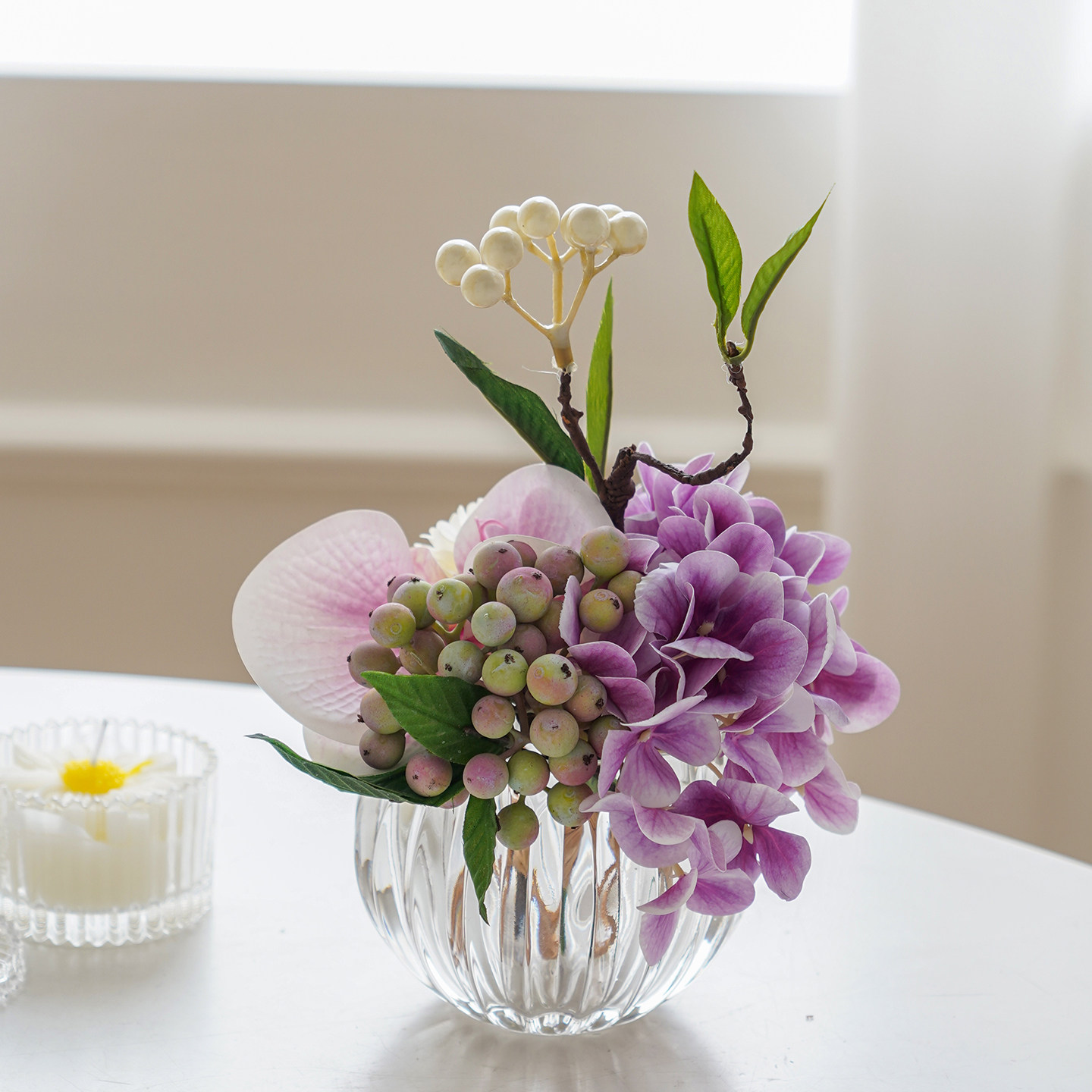 假花仿真花摆设客厅餐桌装饰品玻璃瓶插花花艺摆件茶几摆花圆桌花,淘宝优惠券,粉丝福利购,淘宝优惠卷