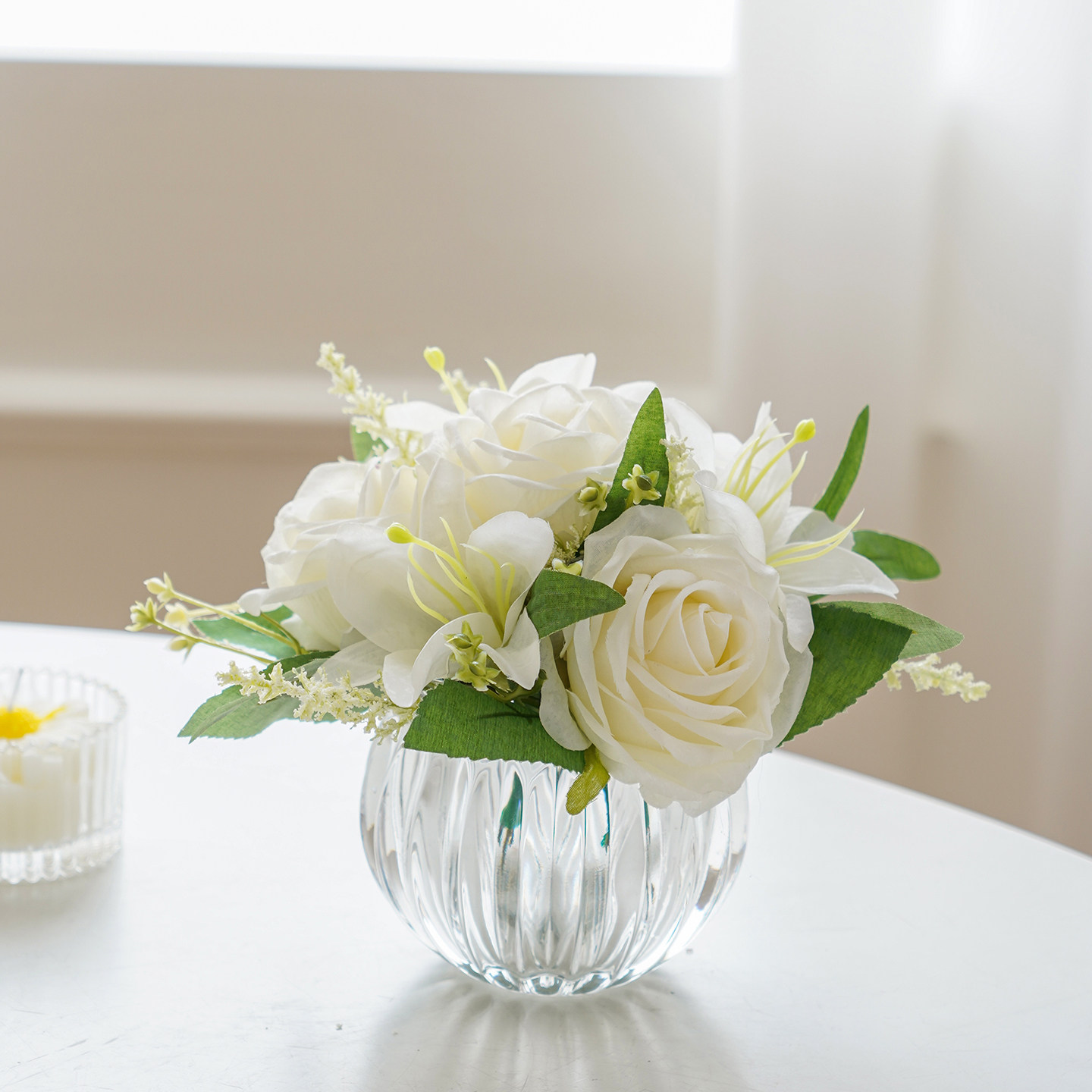 假花仿真花摆设客厅餐桌装饰品玻璃瓶插花花艺摆件茶几摆花圆桌花,淘宝优惠券,粉丝福利购,淘宝优惠卷