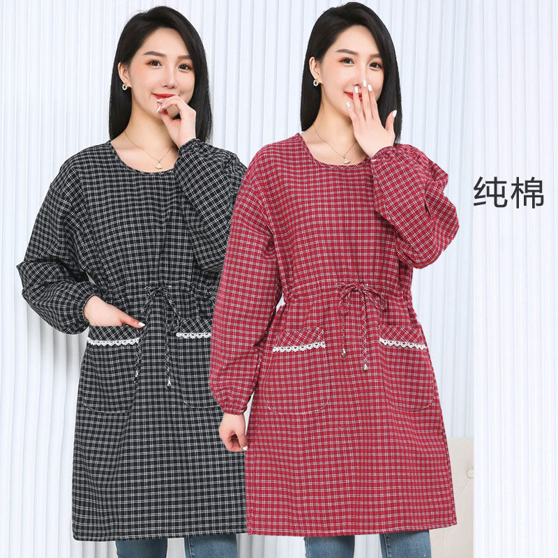 新款双层纯棉长袖围裙家务清洁防污反穿罩衣时尚女士围裙耐脏韩版,淘宝优惠券,粉丝福利购,淘宝优惠卷