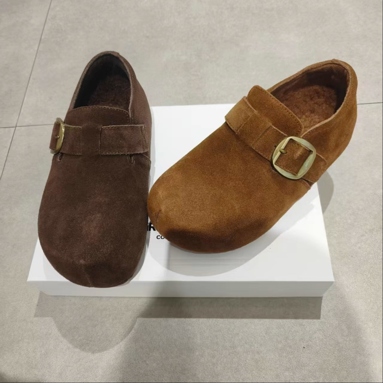 真皮厚底勃肯鞋女2025新款秋冬复古圆头内增高一脚蹬懒人鞋棉鞋女 - 图3