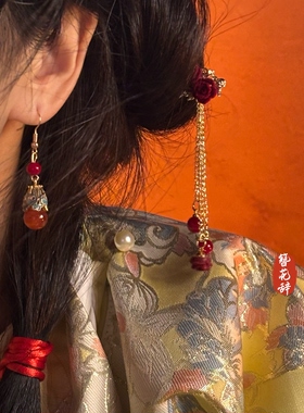 簪花辞「朱砂玫瑰簪」红梅发簪