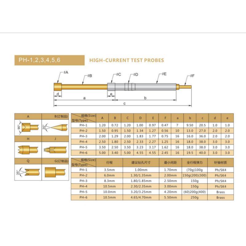 PH-4H/4G/4E/4B/4A/4D弹簧顶针一体测试探针2.27MM九爪梅花头38MM - 图1