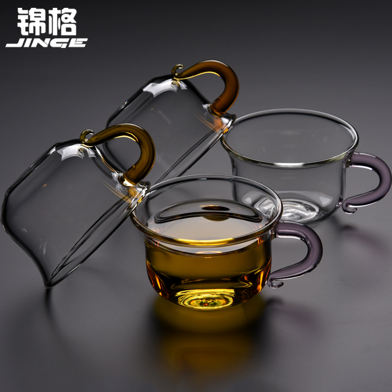 锦格玻璃小茶杯功夫茶具泡茶个性杯子带把耐热透明玻璃杯家用便携