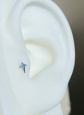 mini十字架蓝星芒耳骨钉钛钢耳钉女高位耳垂钉耳蜗钉女日常百搭
