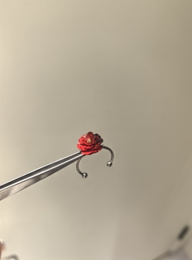 热烈酒红色花朵开口戒指女复古小众设计食指戒轻奢高级感指环妈妈