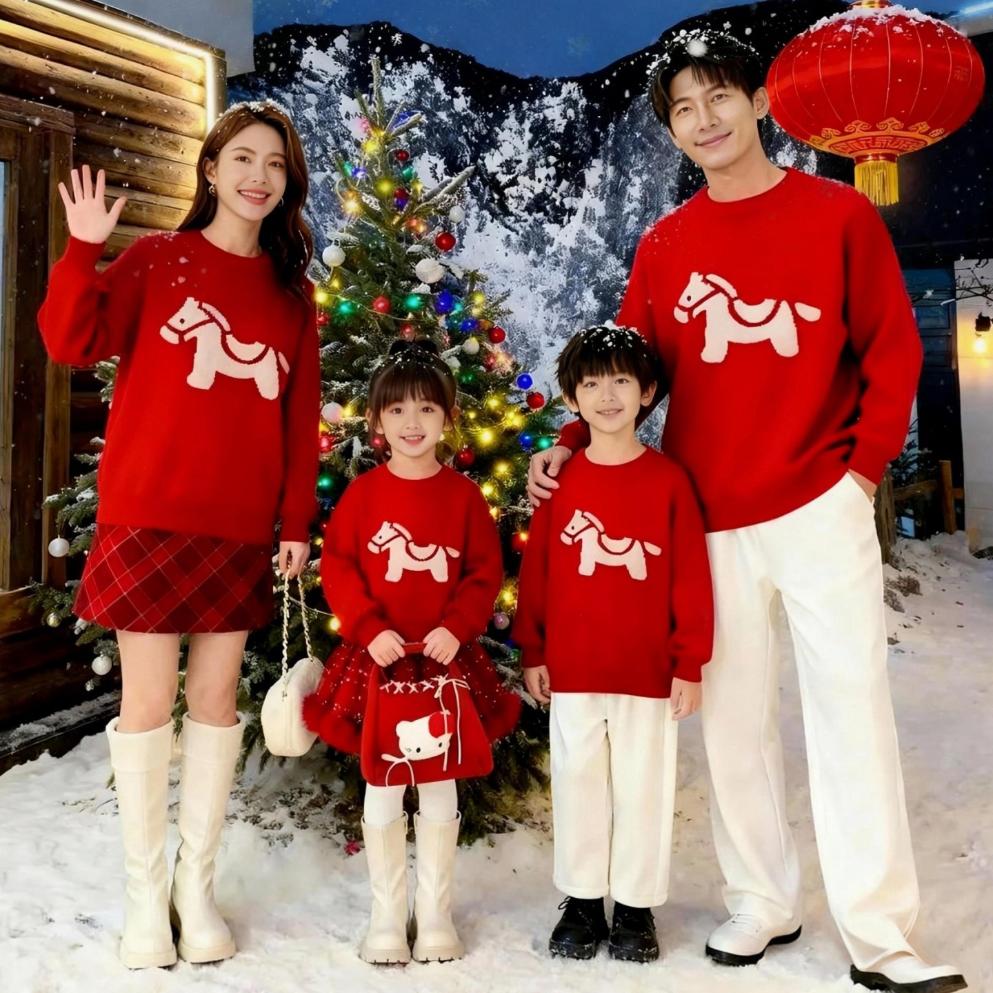 新款红色亲子装毛衣母女卡通针织衫男女儿童一家三四口过拜年服全,淘宝优惠券,粉丝福利购,淘宝优惠卷