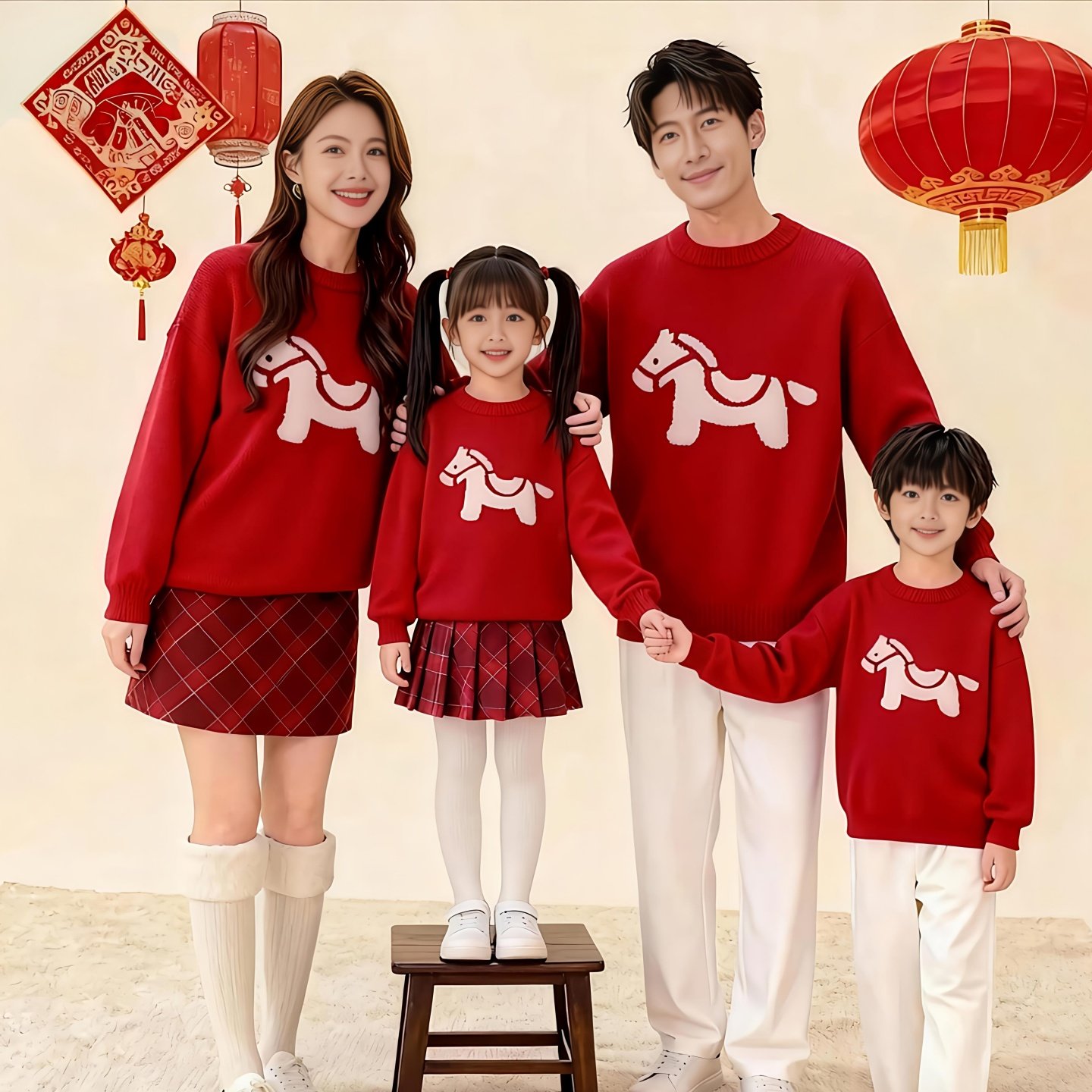 新款红色亲子装毛衣母女卡通针织衫男女儿童一家三四口过拜年服全,淘宝优惠券,粉丝福利购,淘宝优惠卷
