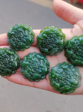 和田玉牡丹花吊坠.和田玉碧玉牡丹花挂件.新疆碧玉牡丹花项链玉坠