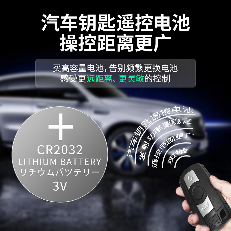 汽车钥匙遥控器cr2032电池适用于现代ix25名图ix35朗动瑞纳领动领翔遥控器汽车钥匙电池途胜悦动智能3v锂电子