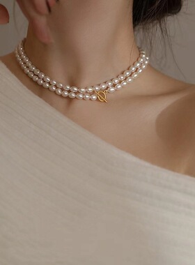 巴洛克珍珠项链方形吊坠锁骨链