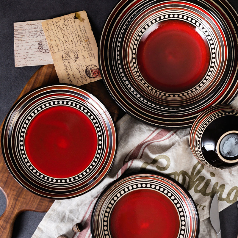 玉泉盘子碗套装组合家用高级感单个高颜值特别好看的吃饭碗复古风,淘宝优惠券,粉丝福利购,淘宝优惠卷