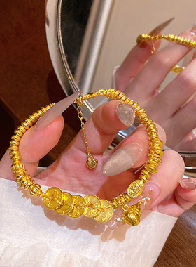 古法五帝钱金色葫芦盘缠手工编织手链女友复古礼物小滴溜葫芦招财