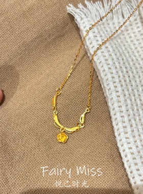 轻奢小众设计师金色玫瑰吊坠项链