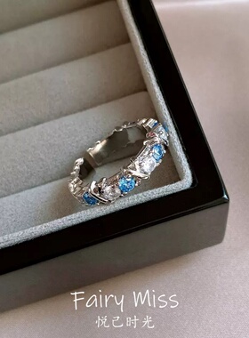 轻奢复古电镀真金蓝宝开口戒指女