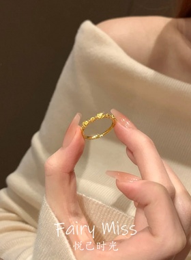 复古金色玫瑰花开口可调戒指女款