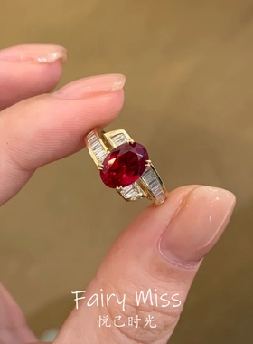 新年战戒红宝石镶钻椭圆复古戒指