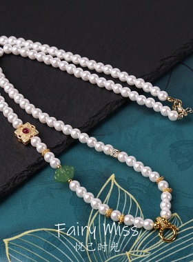 新中式旗袍宋锦葫芦珍珠毛衣项链