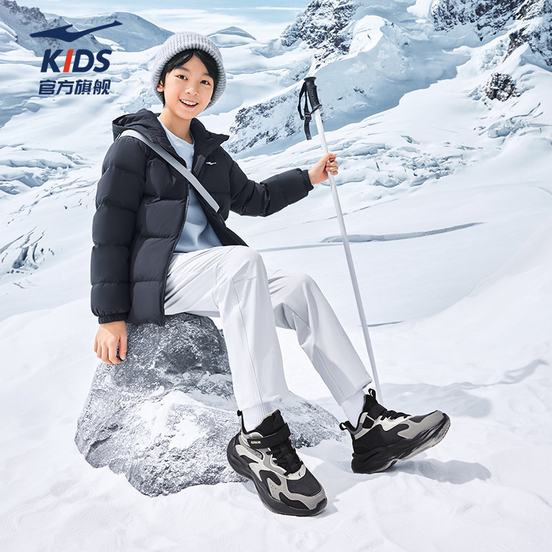 川尘|鸿星尔克童鞋男红色休闲鞋子保暖加厚冬季加绒二棉运动鞋