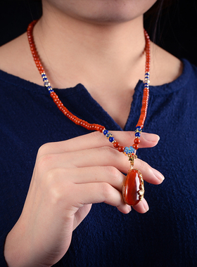 天然玛瑙南红蜜蜡散珠毛衣链配饰