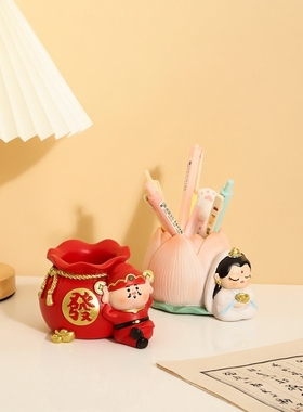 招财猫笔筒摆件桌面收纳盒