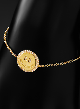 爱心笑脸手链女微笑可爱手环纯银悠闲简约气质个性礼物潮