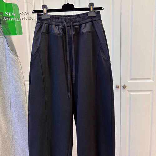 特大码2-300斤撞色弯刀阔腿裤女2024春夏新款休闲高腰镰刀香蕉裤 - 图2