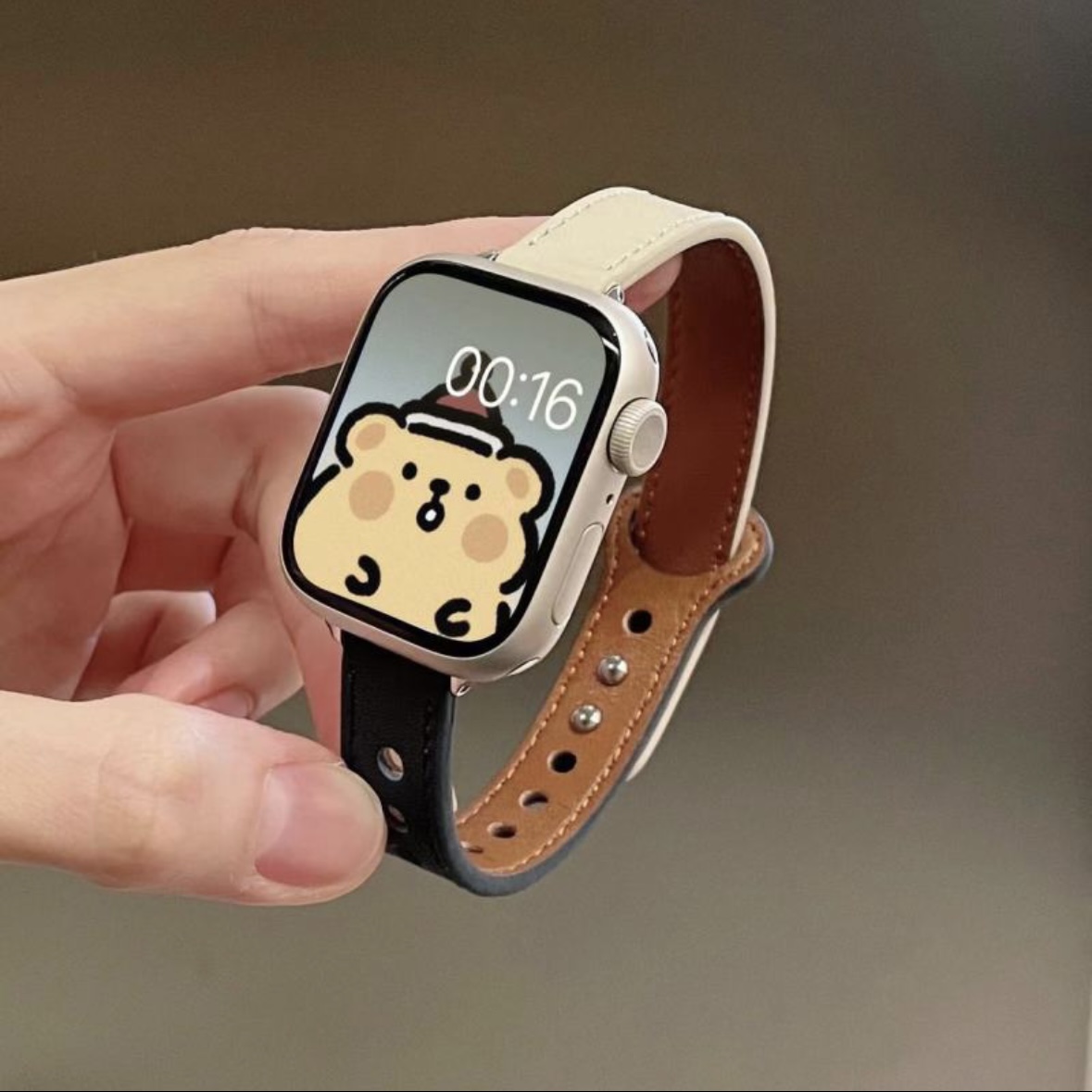 适用applewatch8拼色真皮双钉细表带iwatch7654321SE通用Ultra-图2