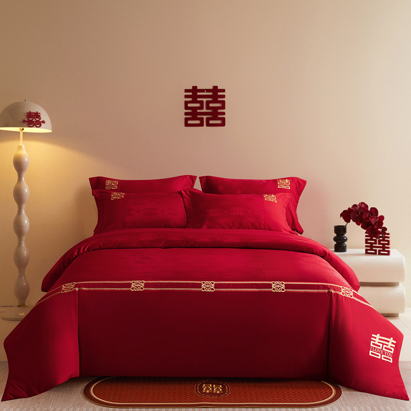 高级感中式刺绣结婚四件套婚庆红色被套床单婚房喜被陪嫁床上用品,淘宝优惠券,粉丝福利购,淘宝优惠卷