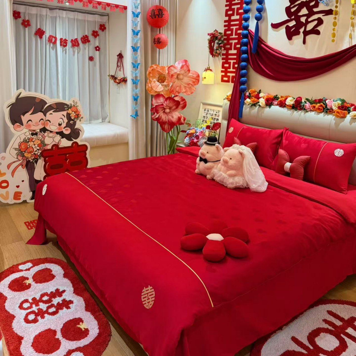 高档婚庆四件套喜被大红色纯棉印花被套陪嫁婚房结婚床上用品婚嫁,淘宝优惠券,粉丝福利购,淘宝优惠卷