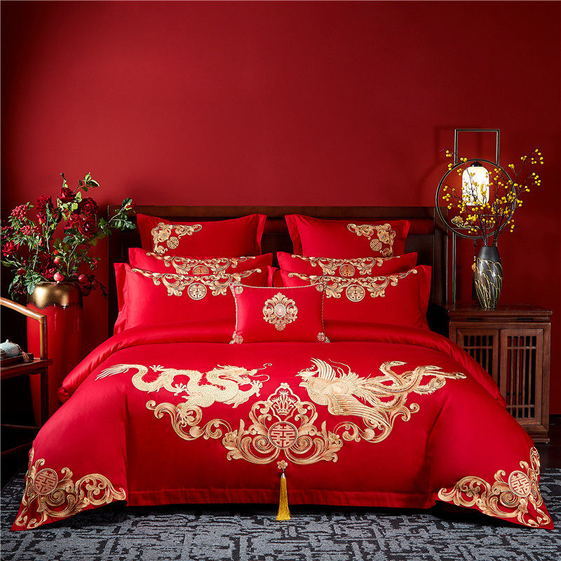 高档中式百子图刺绣婚庆四件套红色龙凤被套床单喜被结婚床上用品,淘宝优惠券,粉丝福利购,淘宝优惠卷