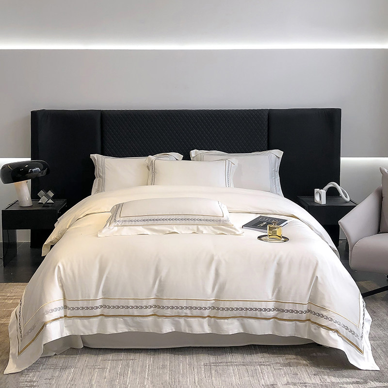 高端酒店风200支长绒棉纯棉床上四件套全棉床单被套简约白色床品4,淘宝优惠券,粉丝福利购,淘宝优惠卷