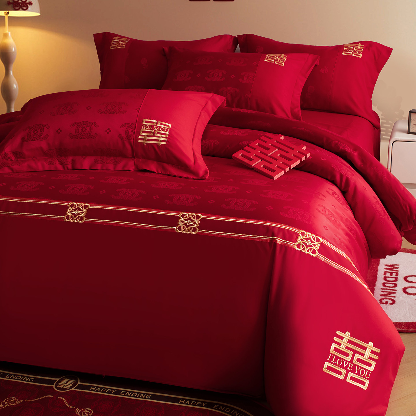 高级感中式刺绣结婚四件套婚庆红色被套床单婚房喜被陪嫁床上用品,淘宝优惠券,粉丝福利购,淘宝优惠卷