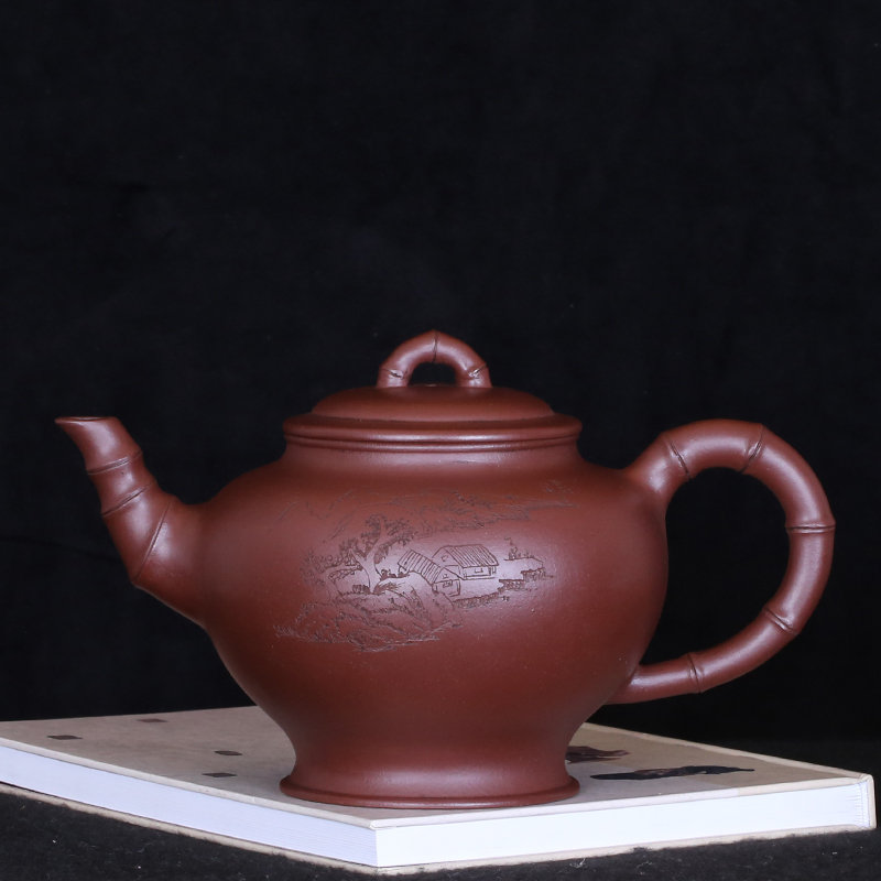 ※中国古美術/緑泥竹林笹竹紋茶壺/(底款:朱可心)【保存箱付】 中国古美術/緑泥竹林笹竹紋茶壺/(底款:朱可心)【保存箱付】