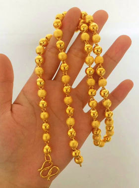 24k黄金项链男款圆珠项链扁担男士项链足金999老板项链3D硬金马鞭