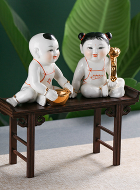 陶瓷金童玉女情侣童子童女结婚压床礼物家居添丁婚房摆件娃娃一对