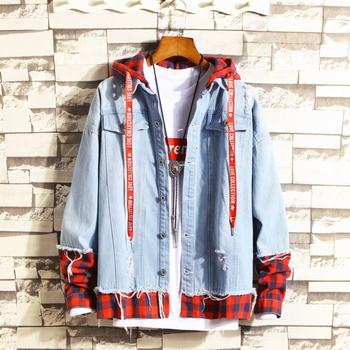 2020 Denim Jacket Men's Korean Style Trendy Denim Jacket Men's Fake two-Piece Hooded Loose Student Jacket Denim Jacket for Men