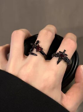 禁忌之恋反派枪黑戒指女暗黑系小众高级感指环甜酷辣妹风开口戒指