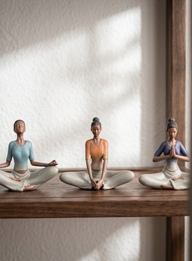 创意禅意瑜伽人物陶瓷摆件